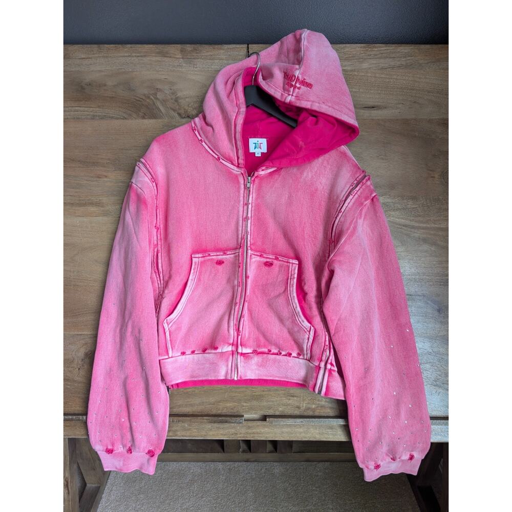 TruDivine Apparel Hoodie Women's M Pink Regular Studded Long Sleeve Full Zip NWT